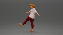 Woman in casual outfit joyfully kicks her leg with energy 3d model