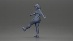 Woman in casual outfit joyfully kicks her leg with energy 3d model