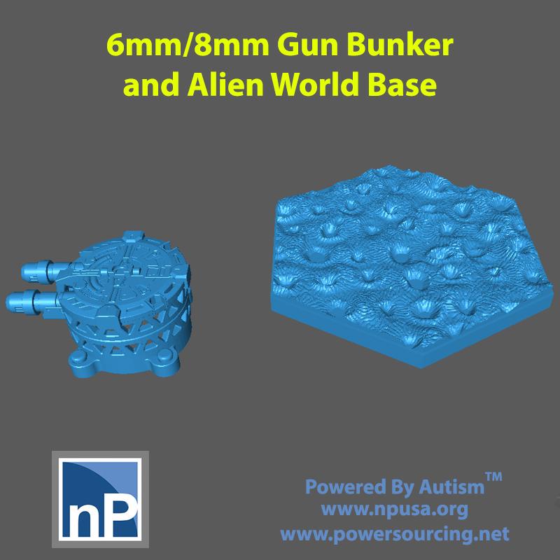 6mm-8mm Gun Emplacement and Alien Landscape Hex Base 3d model