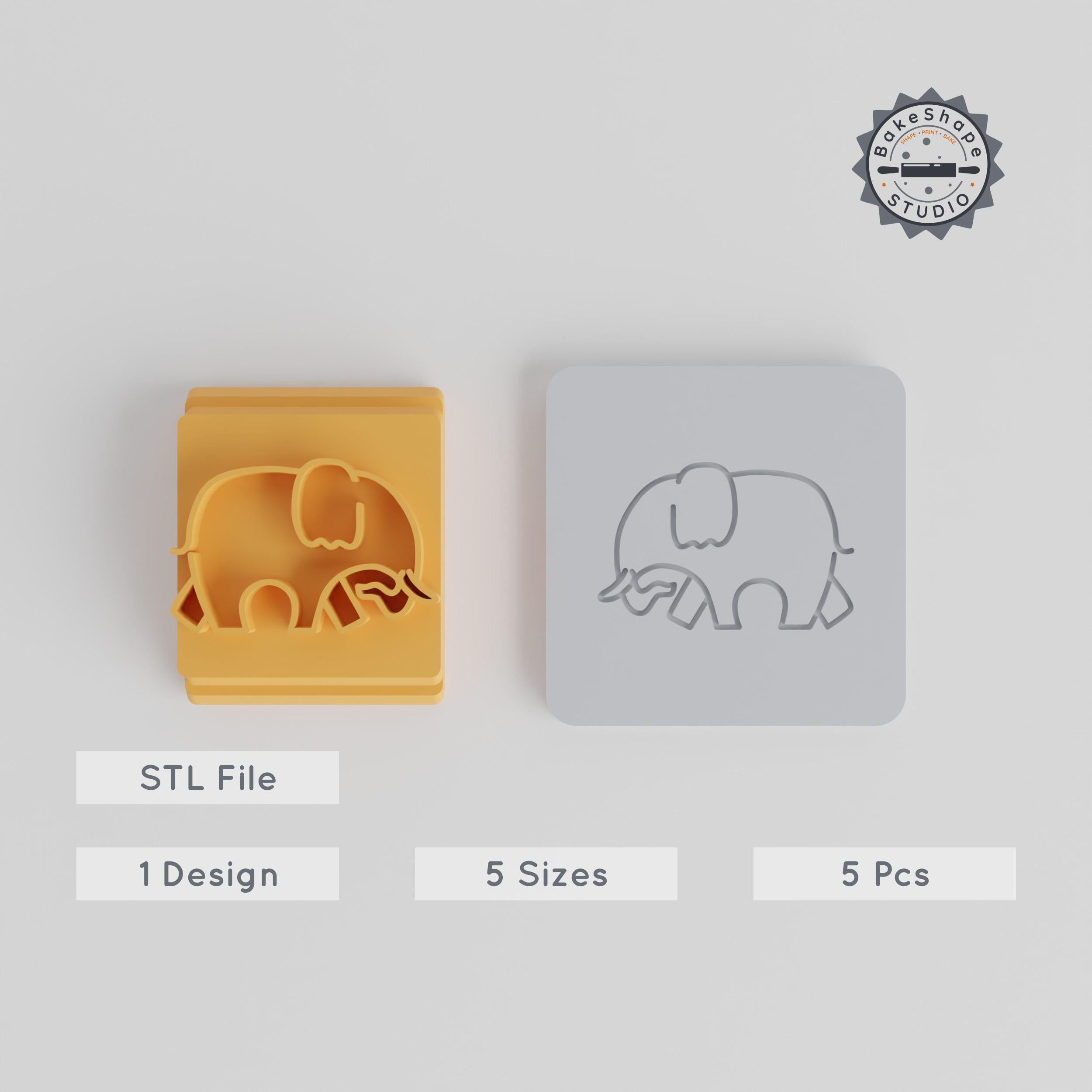 Elephant Stamp Tile Set, 5 Sizes, Ideal for Clay, Cookies & Fondant, Animal Motif, 20-40 mm, Creative Crafting & Baking PRODUCT_3706 3d model