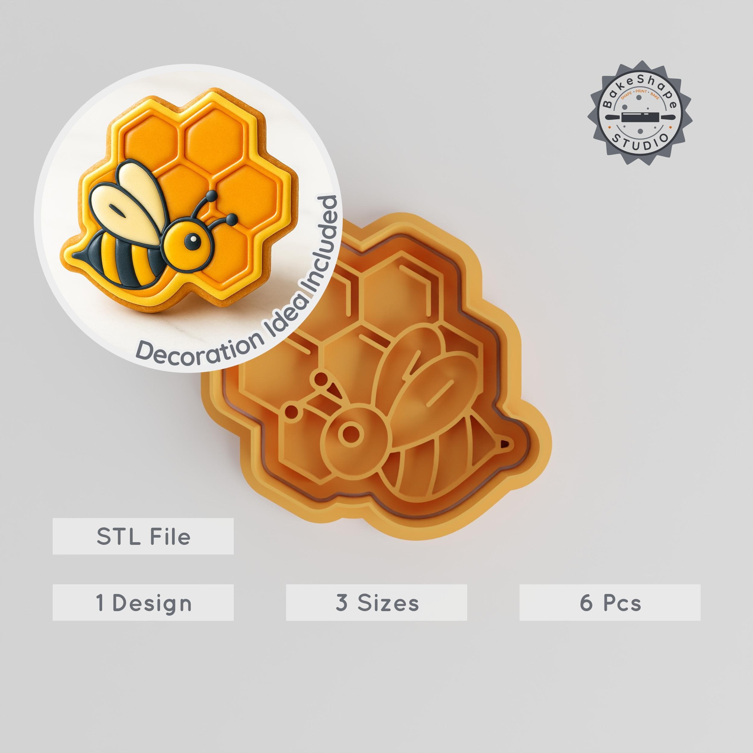 Honeycomb Shape Cutter & Stamp Set, Perfect for Cookies & Fondant, Bee Hive Apiary Pattern, 3 Sizes, 6 Pieces Collection PRODUCT_330 3d model
