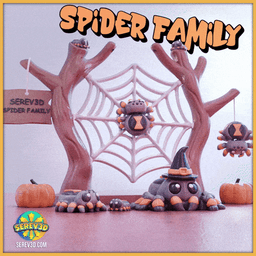 Serev3D Spider Family - Customizable Spiders with Keychains, Magnetic Web Display & Hats STL/3MF 3d model