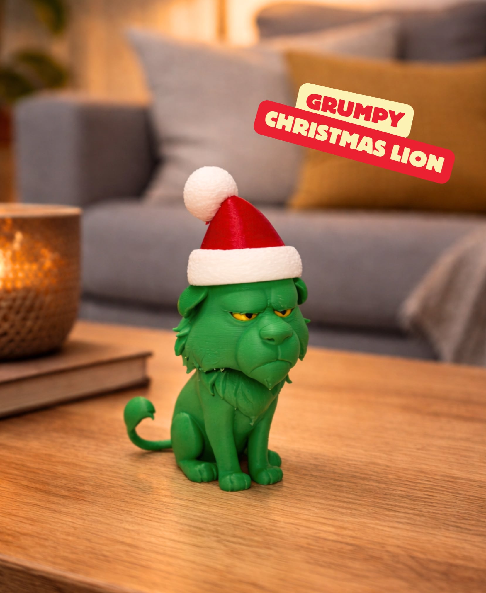 GRUMPY CHRISTMAS LION / CHRISTMAS TOY / CHRISTMAS MINIATURE / ASSEMBLY - 2 PARTS 3d model