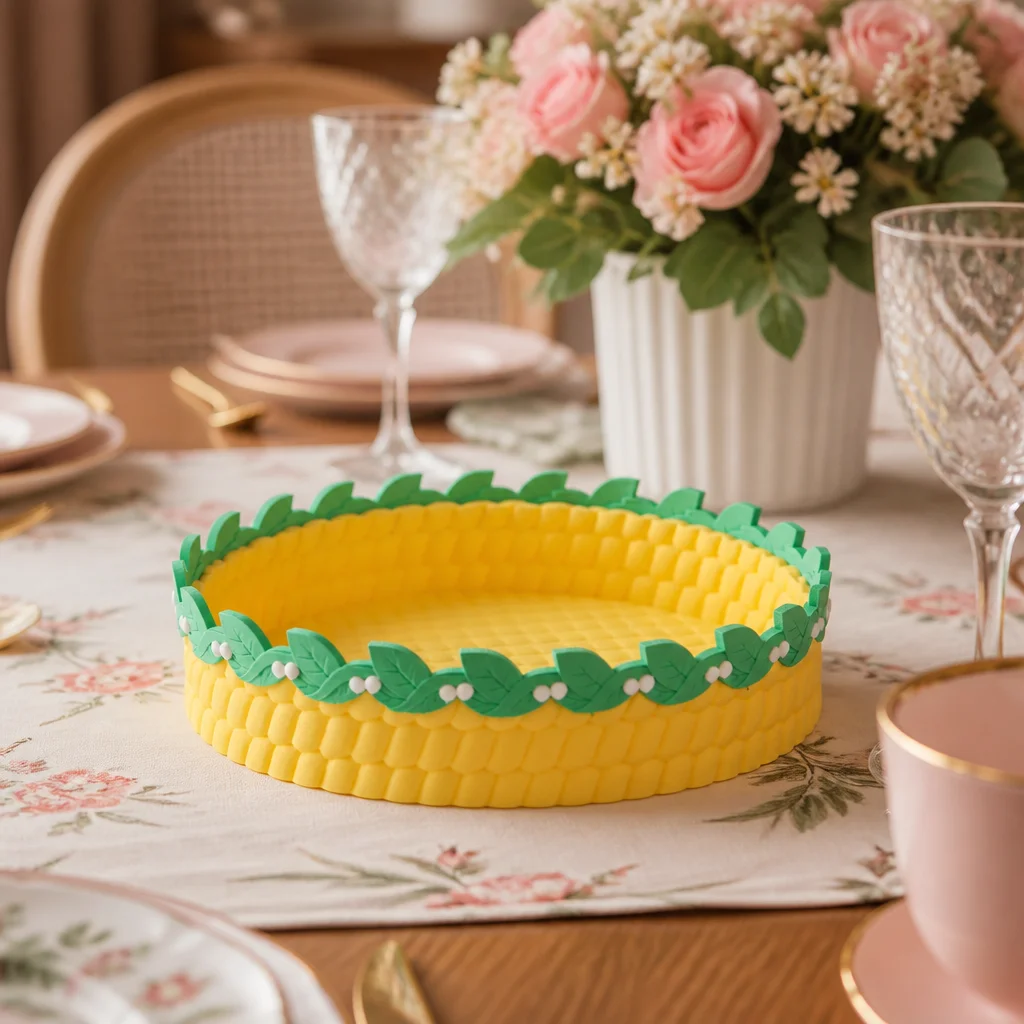 Lemon Leaf Basket Tray - Knitted Summer Decor 3d model