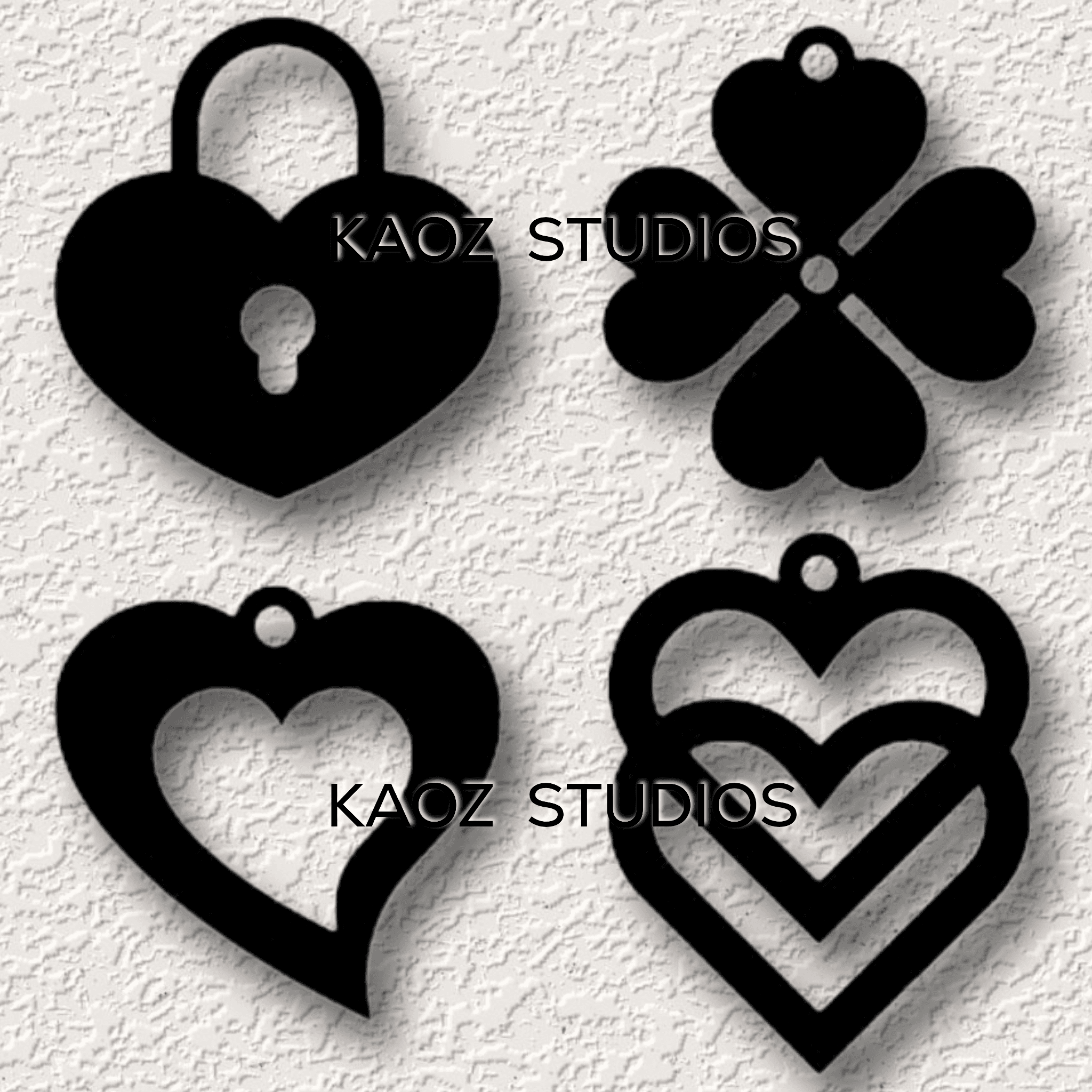 4 valentines day jewelry heart pendants love keychain lock hearts luck charms 3d model
