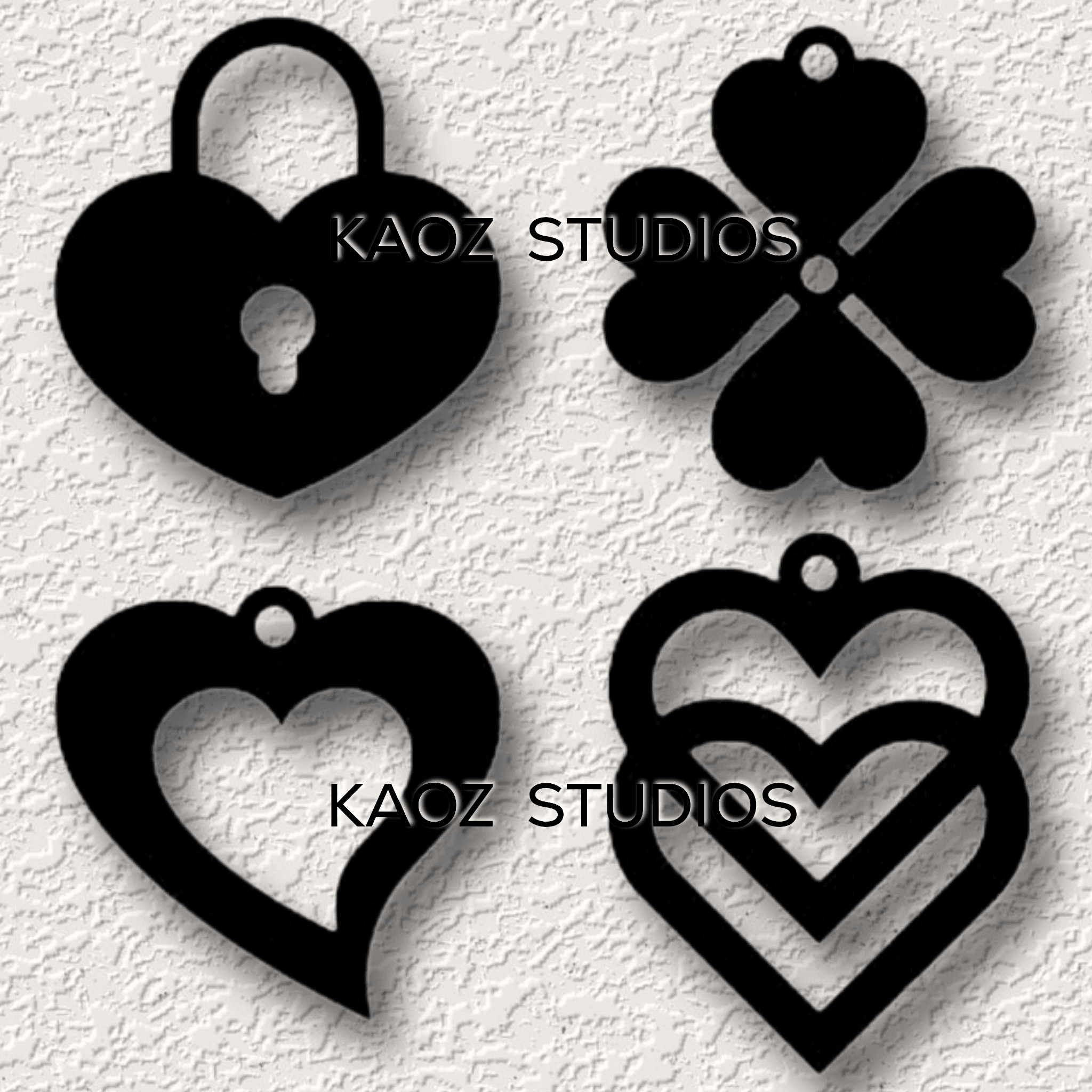 4 valentines day jewelry heart pendants love keychain lock hearts luck charms 3d model