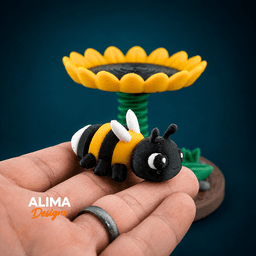 Wobbly Sunflower with Tiny Bumblebee 3d model