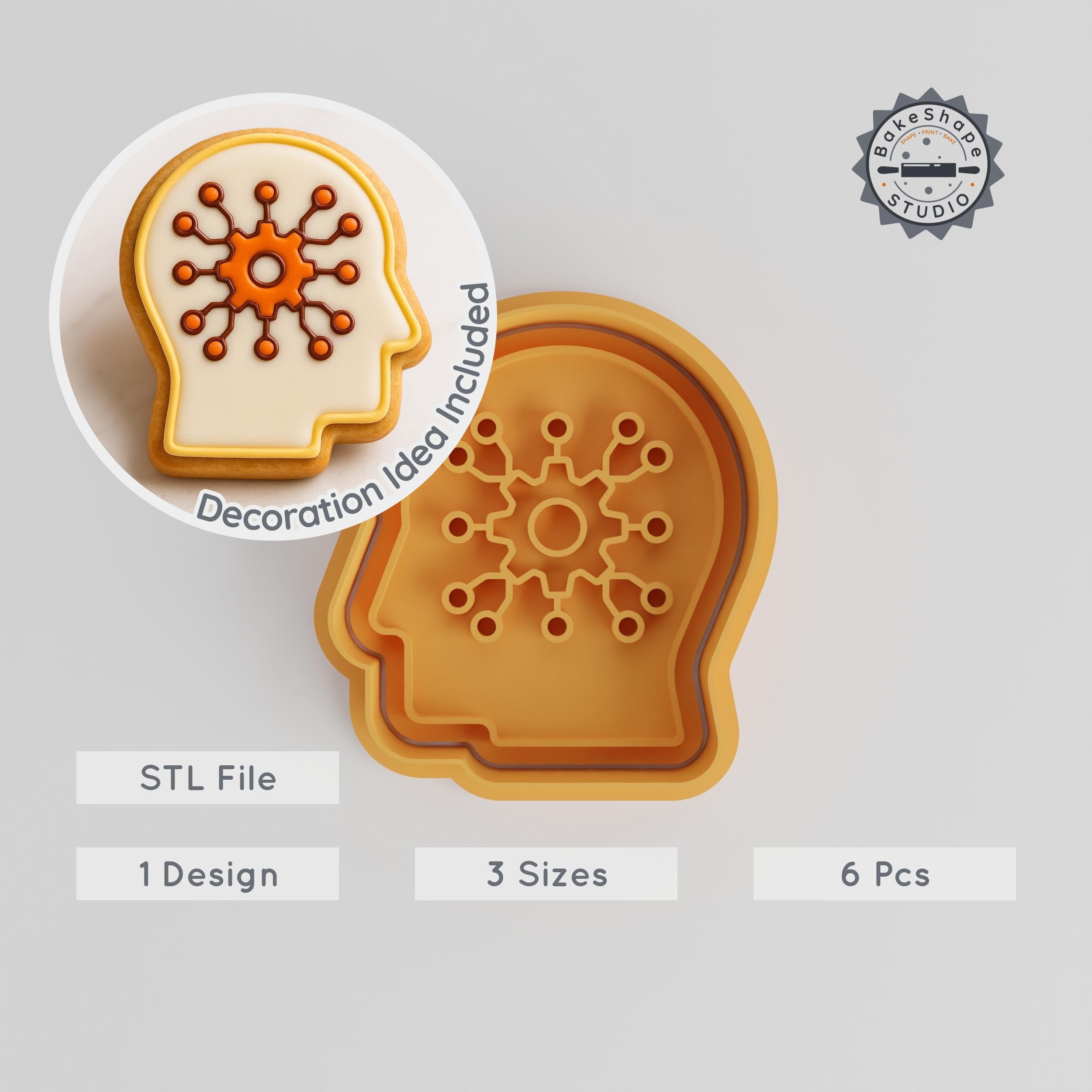 Cybernetic Shape Cutter & Stamp, Brain Design, Perfect for Cookies & Fondant, Includes S/M/L Sizes, Set of 6 Pieces PRODUCT_2877 3d model