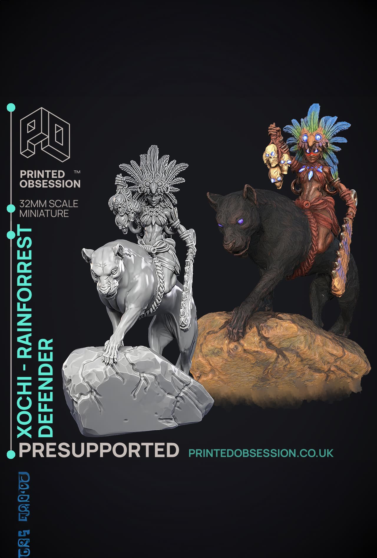 Xochi - Druid of the Amazon - PRESUPPORTED - Illustrated and Stats - 32mm scale 3d model