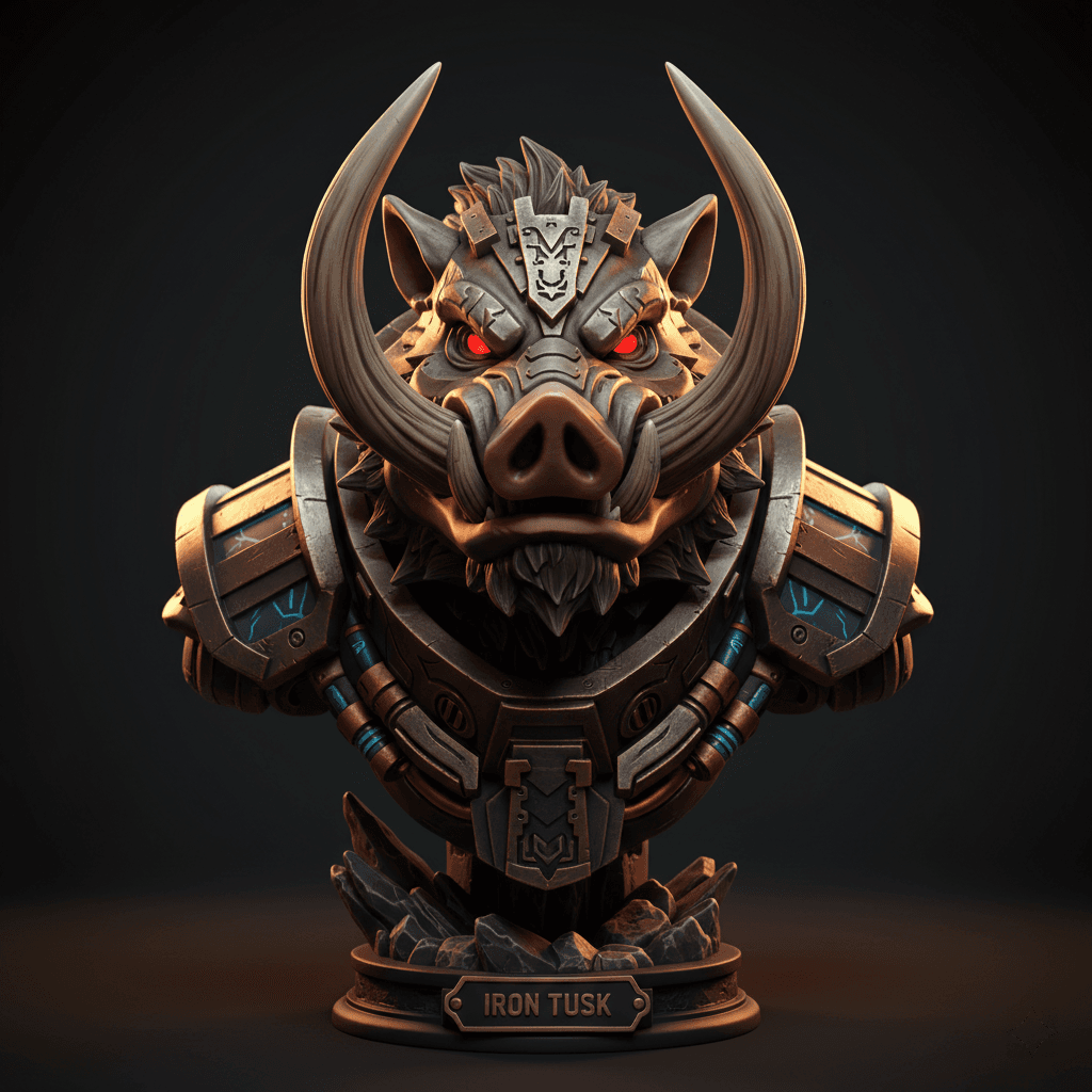 Cybernetic Boar Bust Tank Sculpture STL Download 3d model