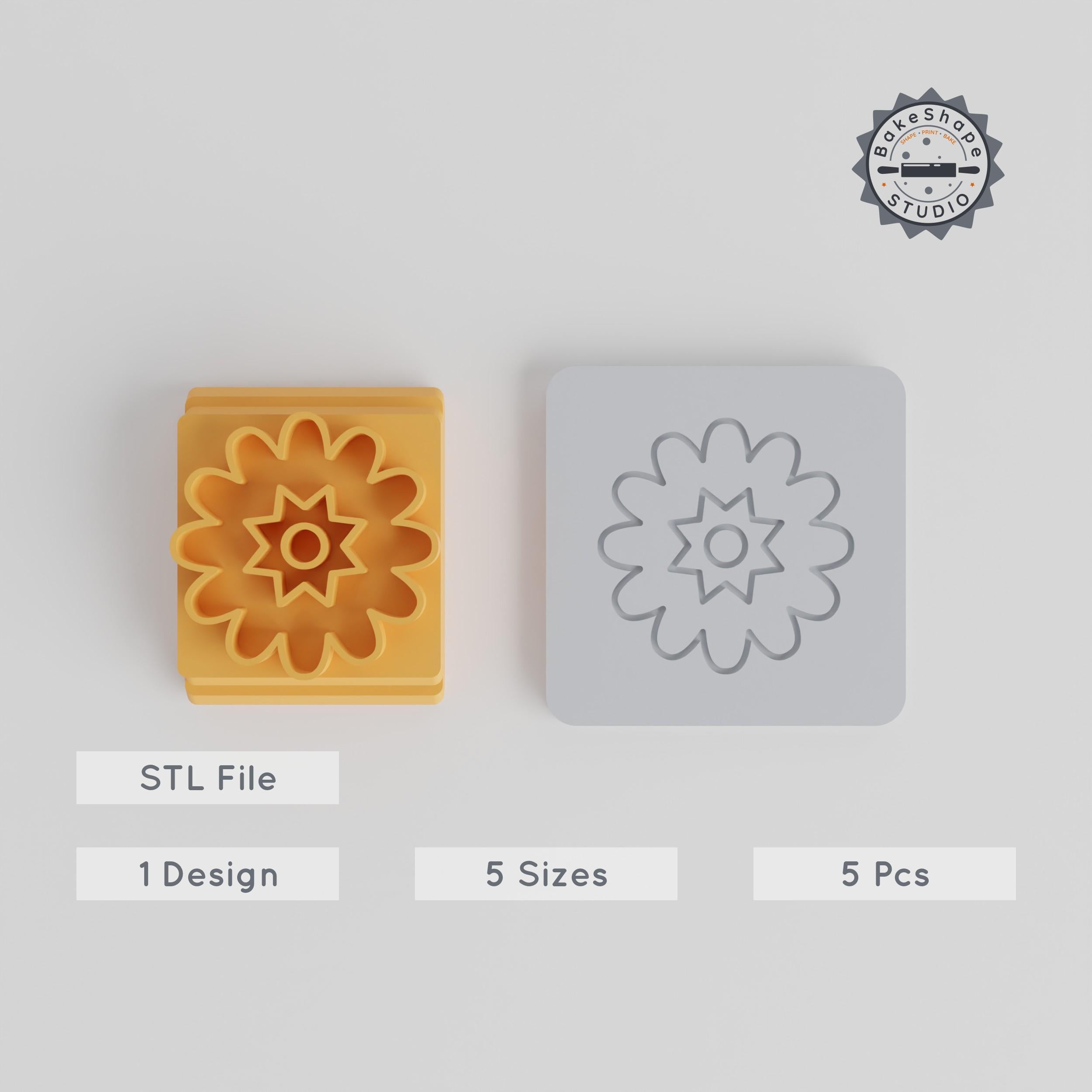Daisy Stamp Tile Set, 5 Sizes 20-40mm, Floral Bloom & Garden Flower Motifs, Perfect for Clay, Cookies, Fondant PRODUCT_1502 3d model