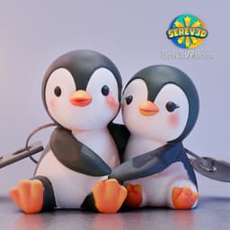 Hugging Penguin Couple - Festive Keychains - 3D Print STL/3MF 3d model