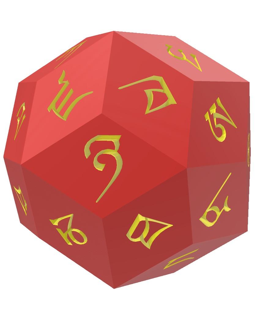 Tibetan Alphabet d30 Polyhedral Die 3d model