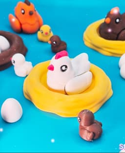 Chicken Flexis + Chick, Nest & Eggs 3d model