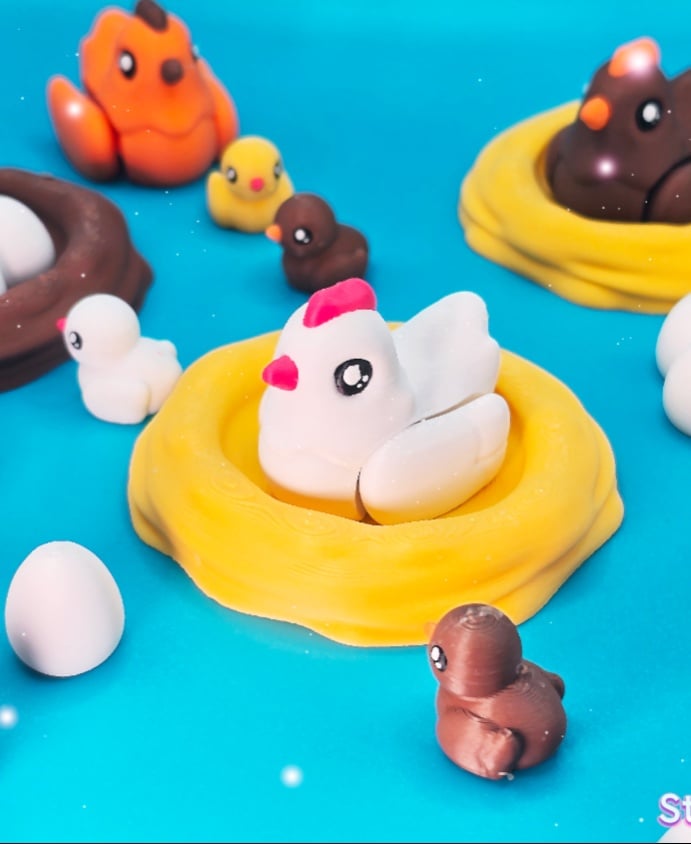 Chicken Flexis + Chick, Nest & Eggs 3d model