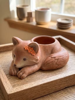 Cozy Resting Fox Cub Planter - Cute Woodland Terracotta Succulent Pot 3d model
