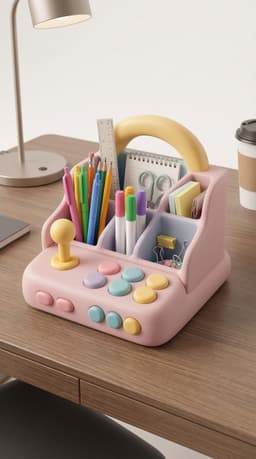 Retro Arcade Joystick Desk Organizer - Multi-Compartment Stationery Caddy - Functional Art Decor 3d model