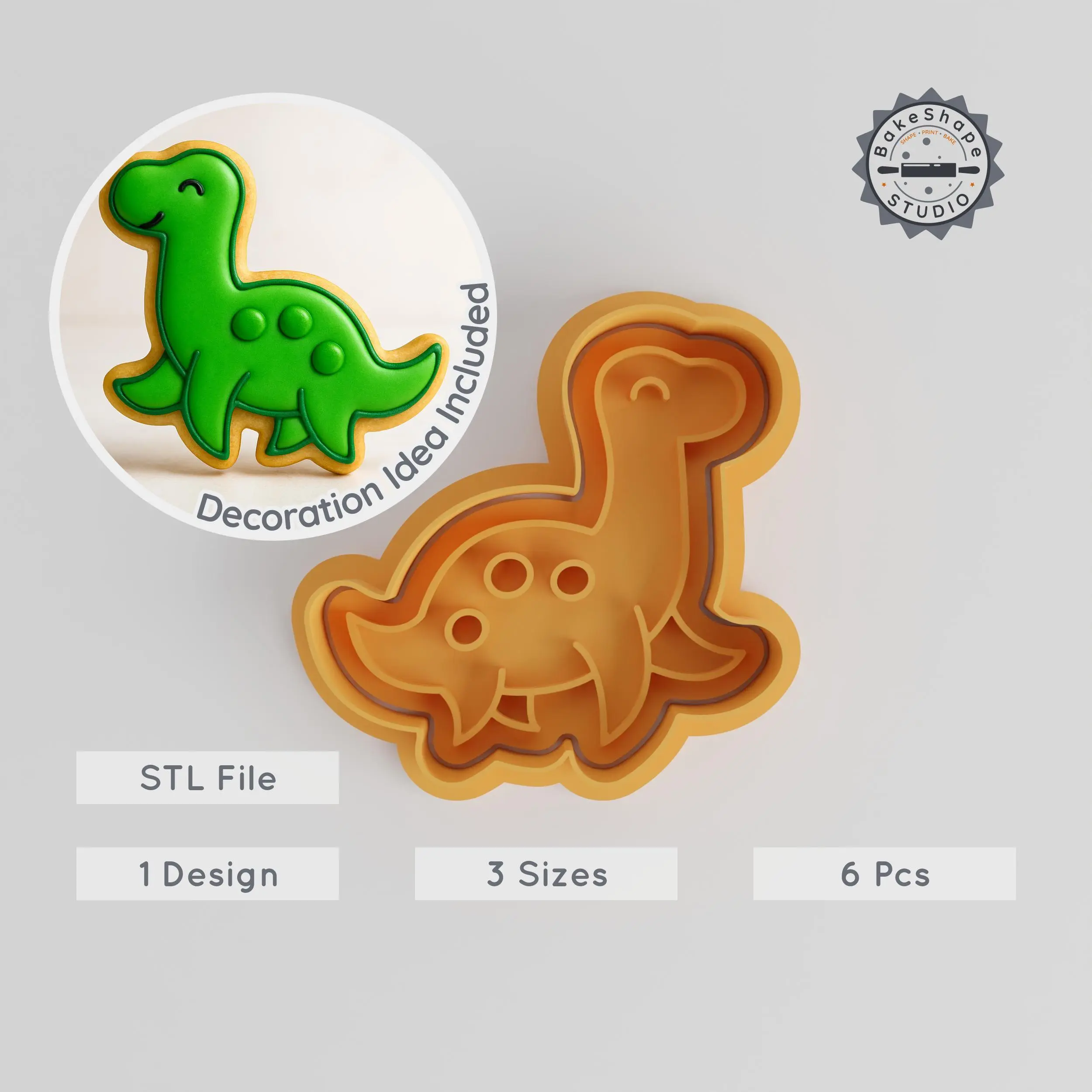 Dinosaur Shape Cutter & Stamp Set, Plesiosaur Design, Perfect for Cookies & Fondant, 6 Piece Pack, Sizes S/M/L PRODUCT_62 3d model