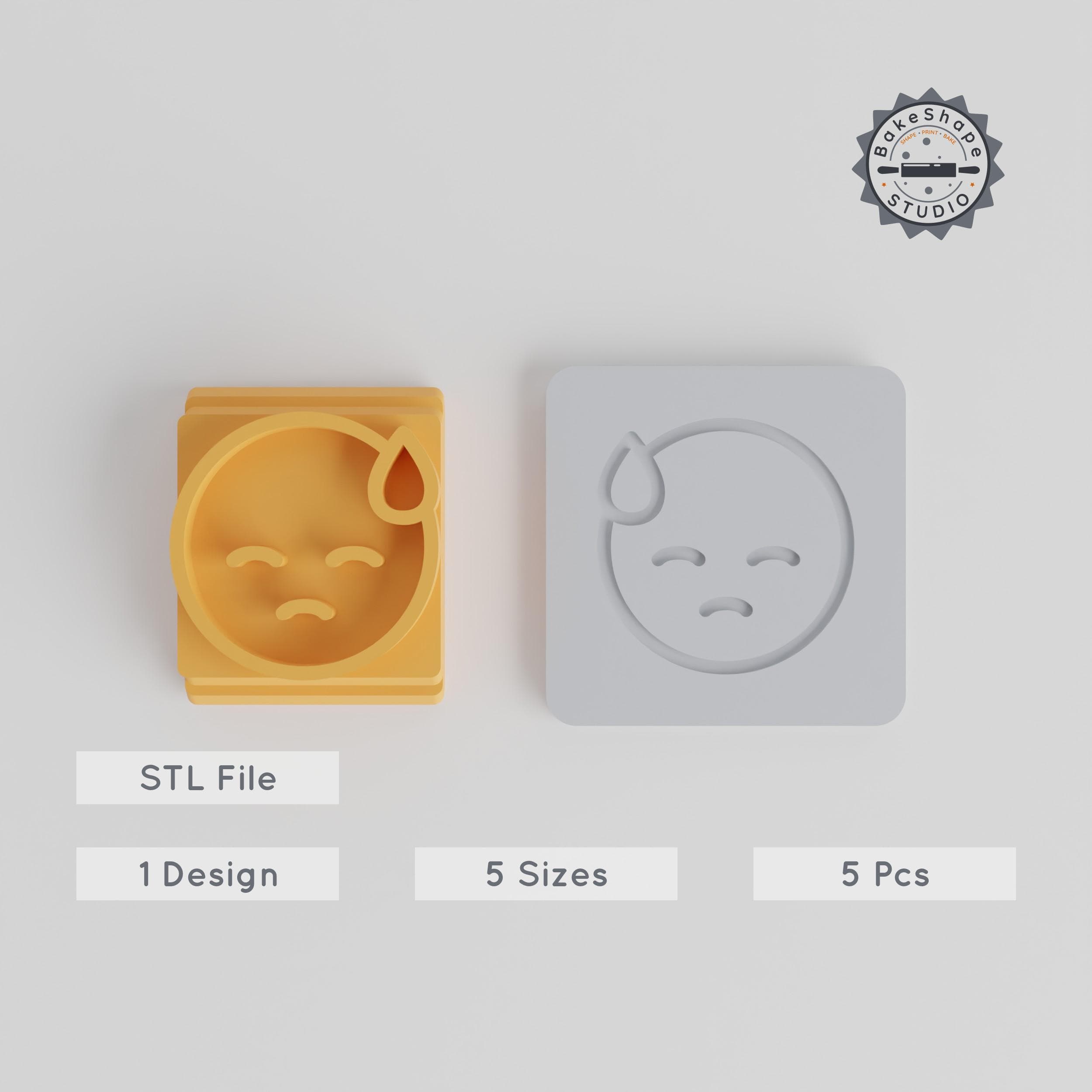 Downcast Face Stamp Tile Set, 5 Sizes for Clay, Cookies & Fondant, Create Sad & Pensive Emoji Motifs PRODUCT_2473 3d model