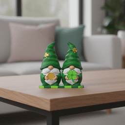 St. Patrick’s Day STL File – Irish Gnome Set with Gold Coin and Shamrock-Lucky Decor Figurine 3d model