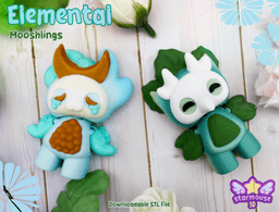 Elemental Mooshlings Flexis (Earth/Leaf, Water/Moon, Fire/Sun) 3d model