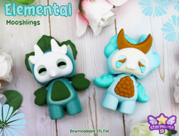 Elemental Mooshlings Flexis (Earth/Leaf, Water/Moon, Fire/Sun) 3d model