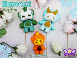 Elemental Mooshlings Flexis (Earth/Leaf, Water/Moon, Fire/Sun) 3d model