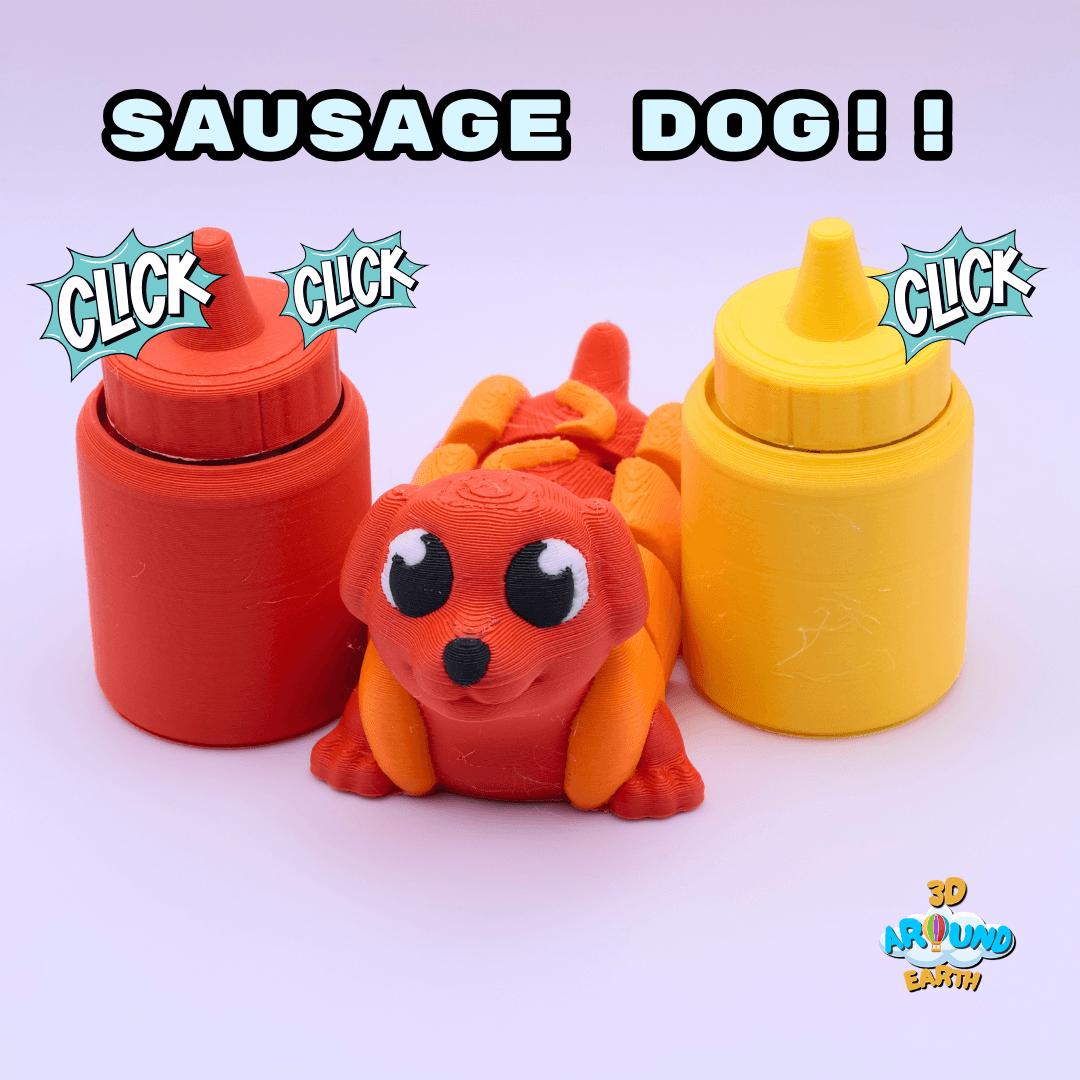 Cute Flexi Sausage Dog - Print in Place - No Supports - Fidget 3d model
