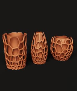 Voronoi Geometric Planter Set | Modern 3D Printed Flower Pot | Organic Mesh Decor 3d model