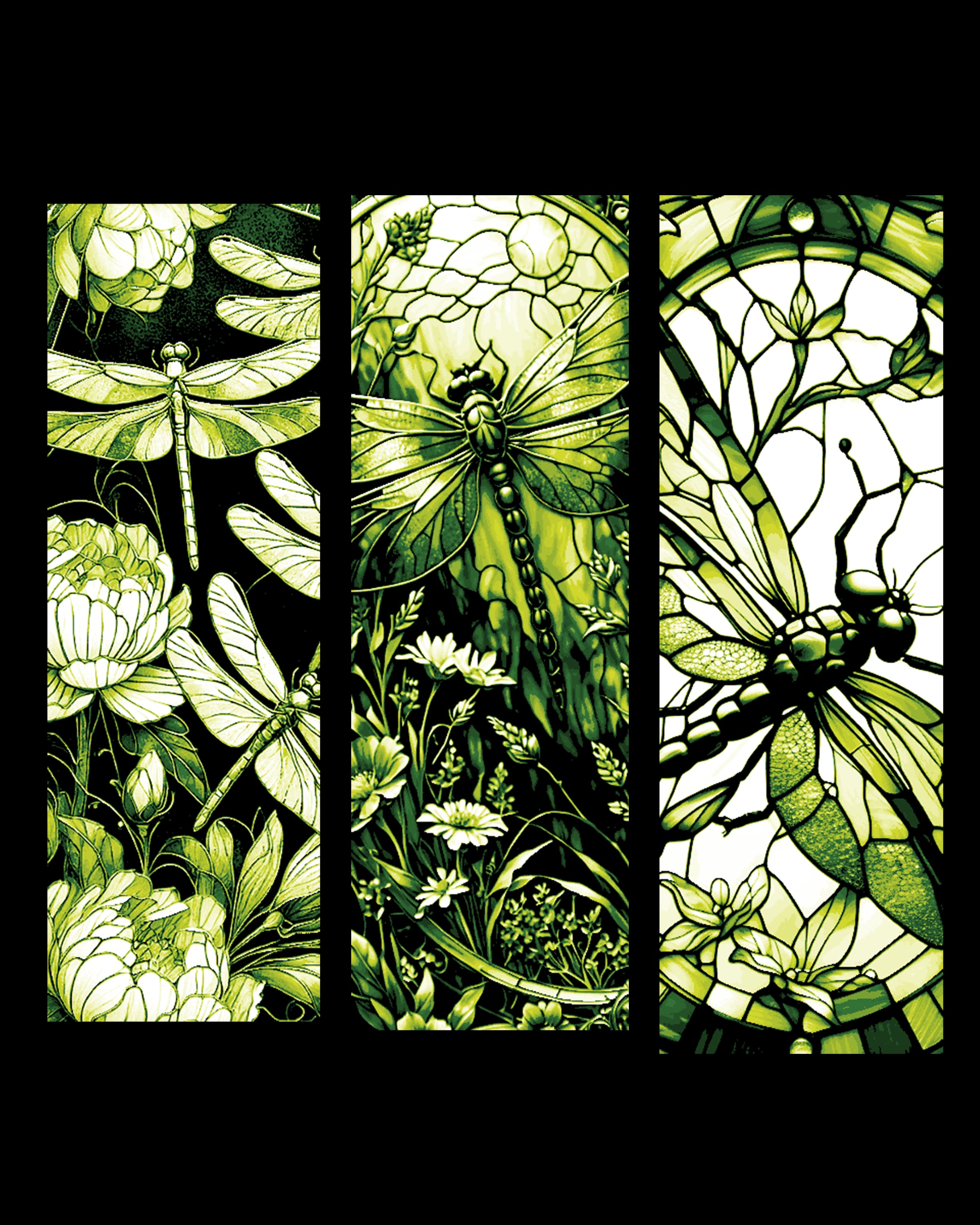 Stained Glass Dragonflies - Set of Bookmarks in Green 3d model