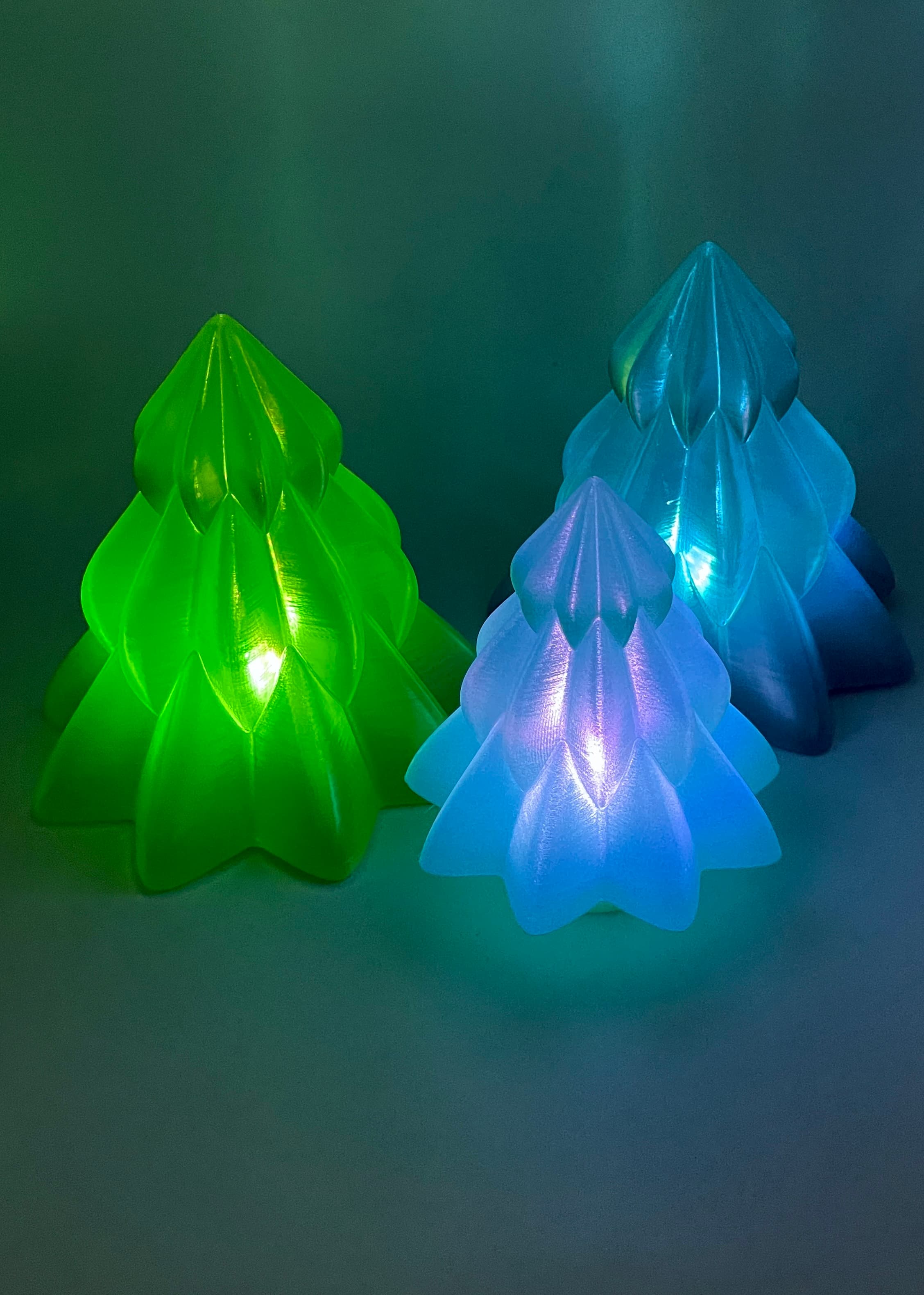 Tea Light Christmas Trees! - My LED tealights had a party in Polymaker Panchroma Translucent Rainbow and Celestial Green! - 3d model