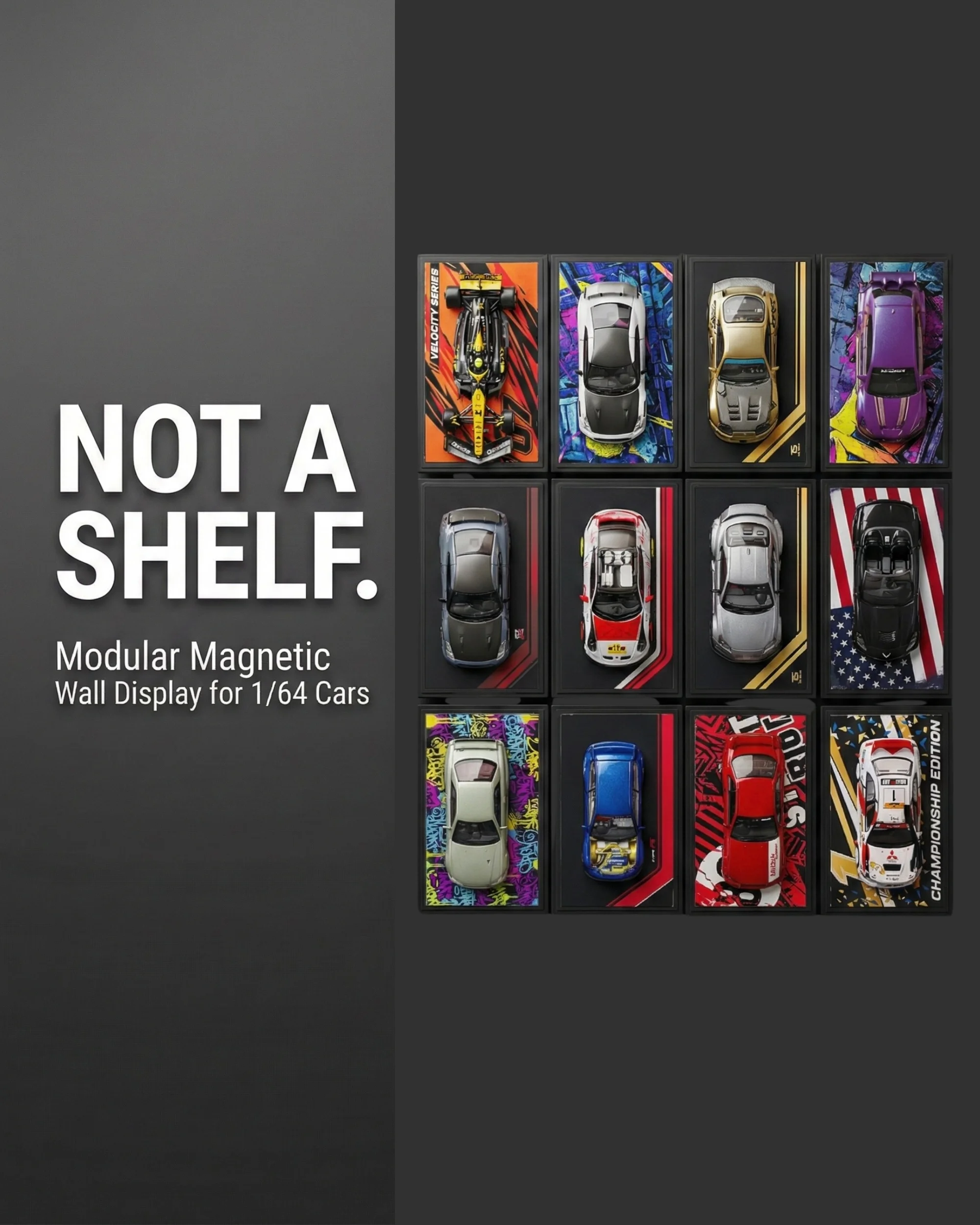1/64 Scale Magnetic Car Display STL Files | Modular Wall Mount 3d model