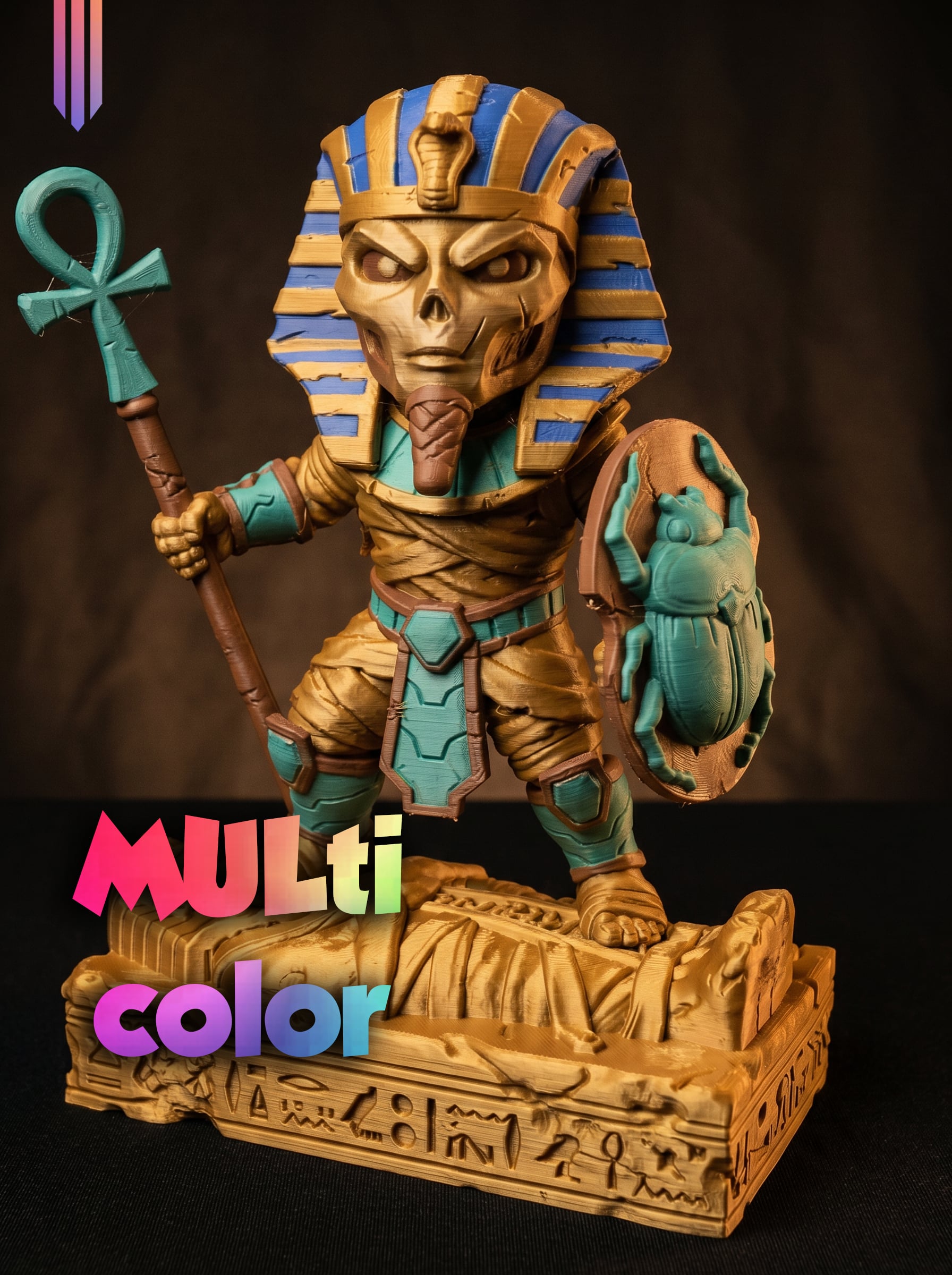 Mummy Pharaoh Chibi 3MF | Egyptian Multi-Color | Scarab Shield 3d model