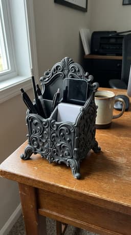 Ornate Baroque Desk Organizer - Victorian Office Caddy with Phone Stand & Sticky Note Holder 3d model