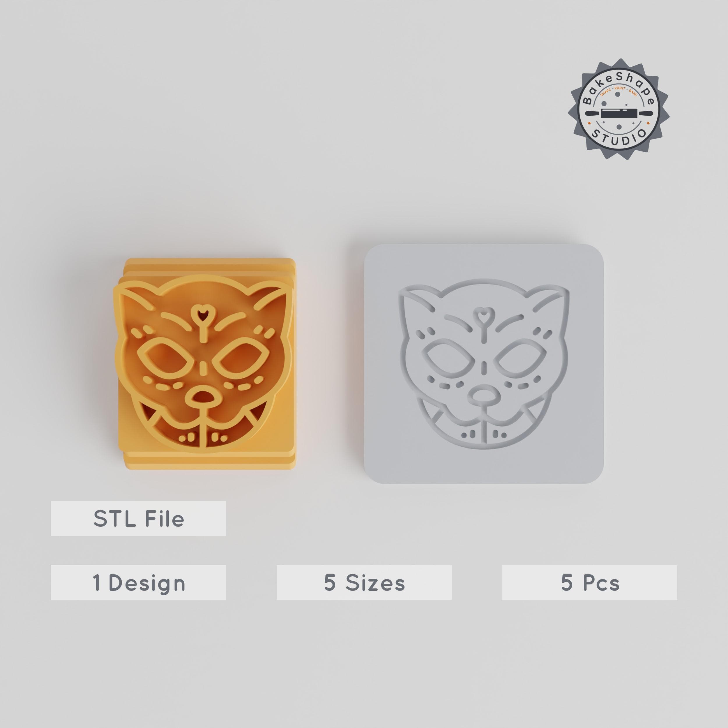 Cat Stamp Tile Set, Sugar Skull Cat Design, 5 Motif Sizes Perfect for Clay, Cookies & Fondant PRODUCT_1833 3d model