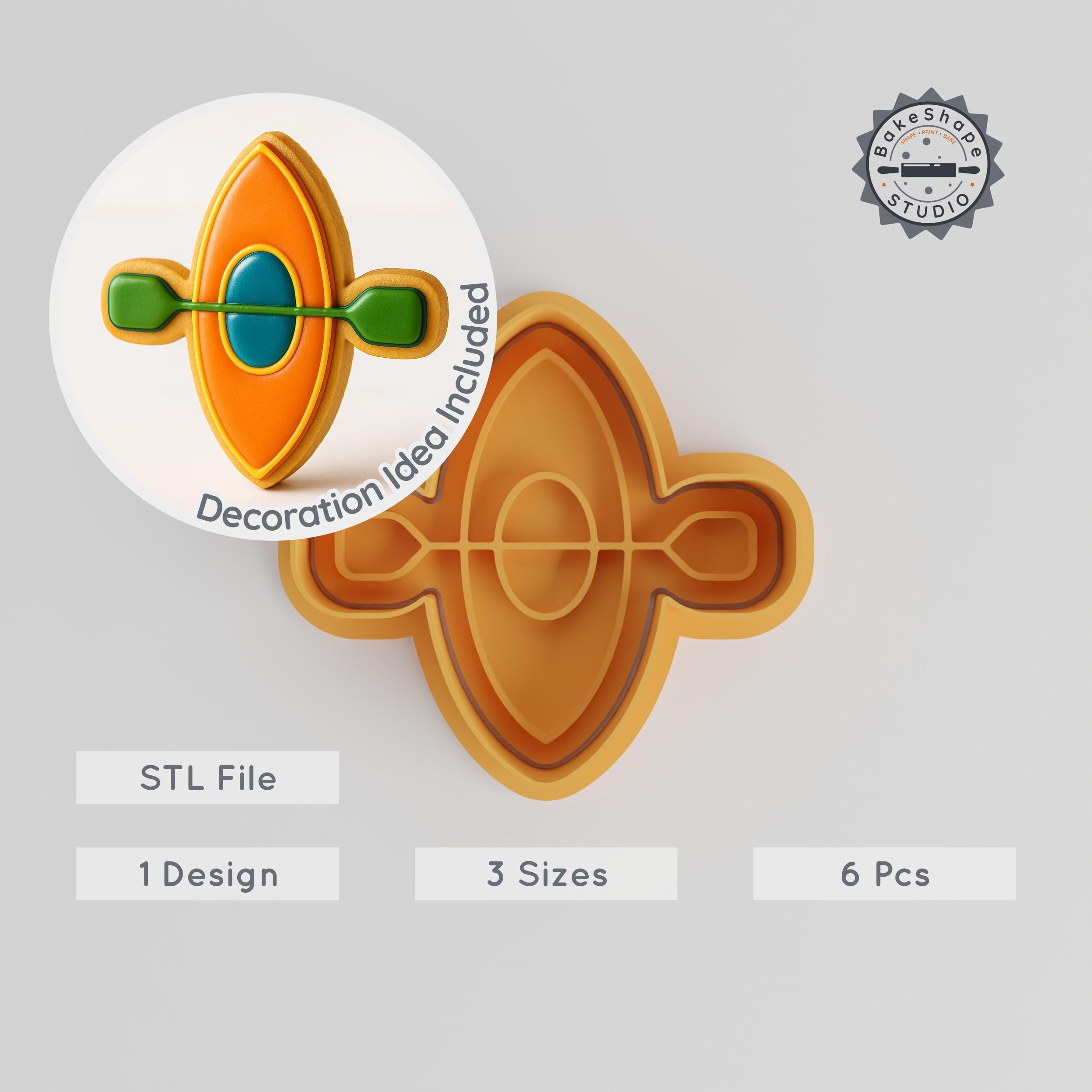 Kayak Shape Cutter & Stamp Set, Watercraft Design, 3 Sizes S/M/L, Perfect for Cookies & Fondant PRODUCT_601 3d model