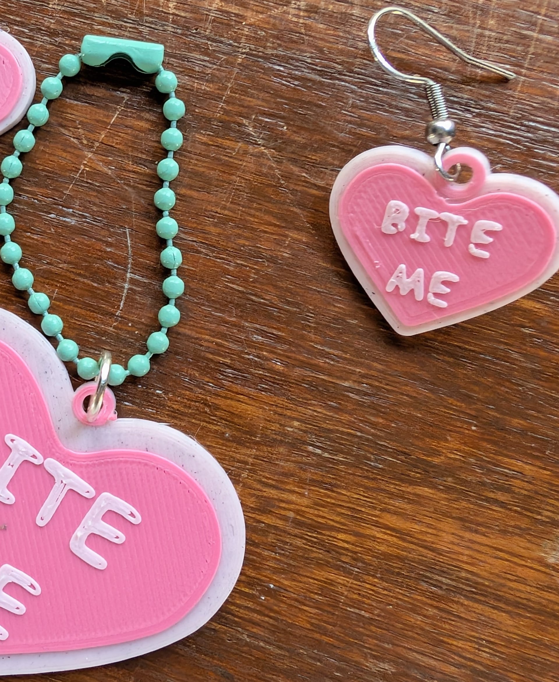 Bite Me Conversation Heart Earring Necklace Keychain and Ornament Set 3d model