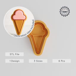 Ice Cream Cone Shape Cutter & Stamp, Cookie & Fondant Tool, 3 Sizes, 6-Piece Set, Frozen Dessert Mold PRODUCT_200 3d model