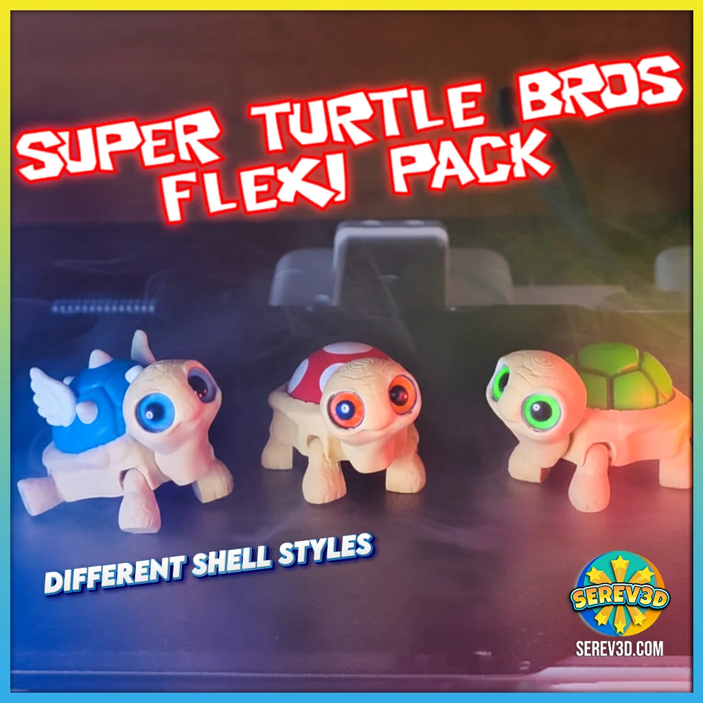Super Turtle Bros Flexi Pack - Modular Turtle Fidget with Shells, Keychain STL/3MF 3d model