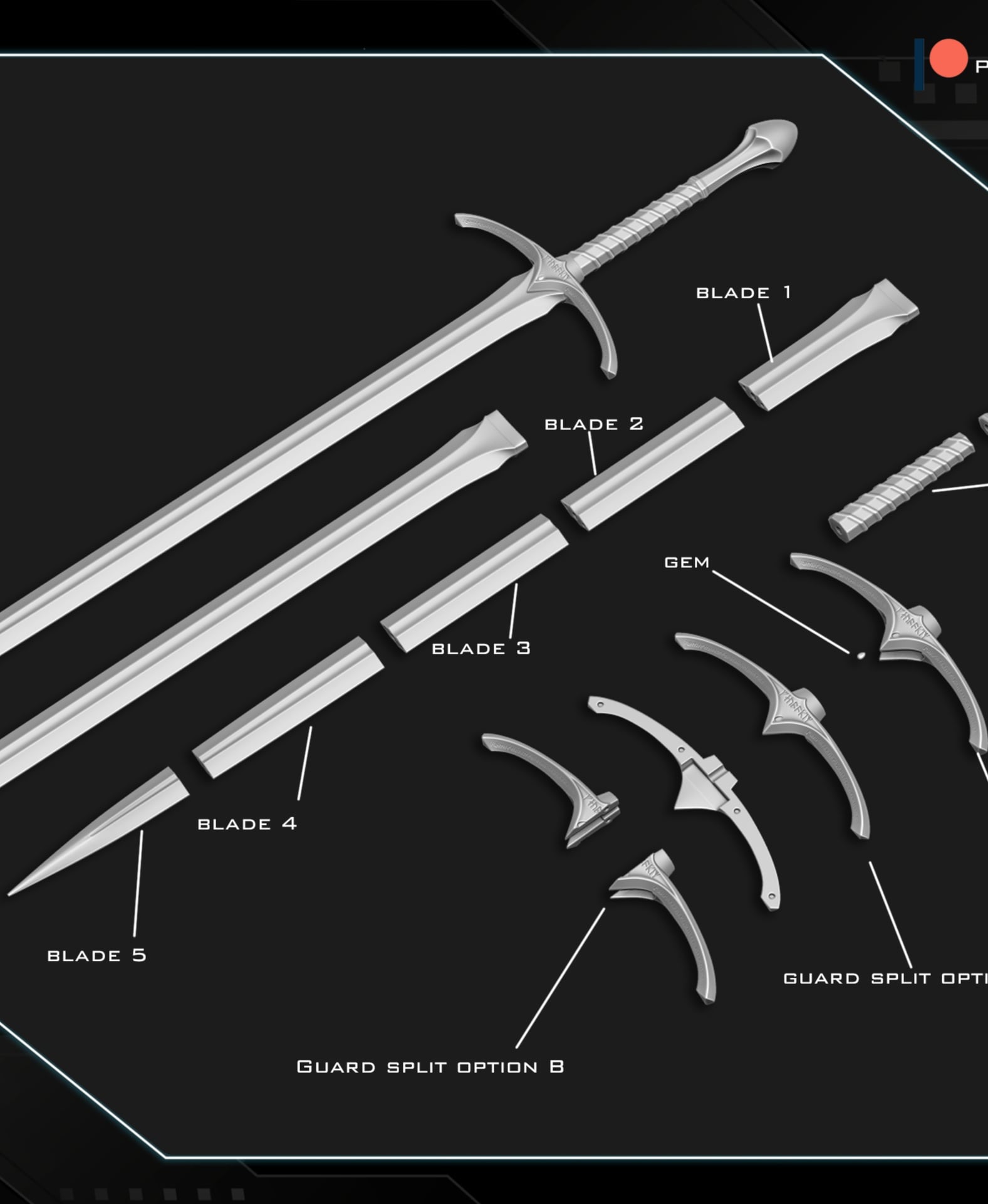 Glamdring sword with display stand 3d model