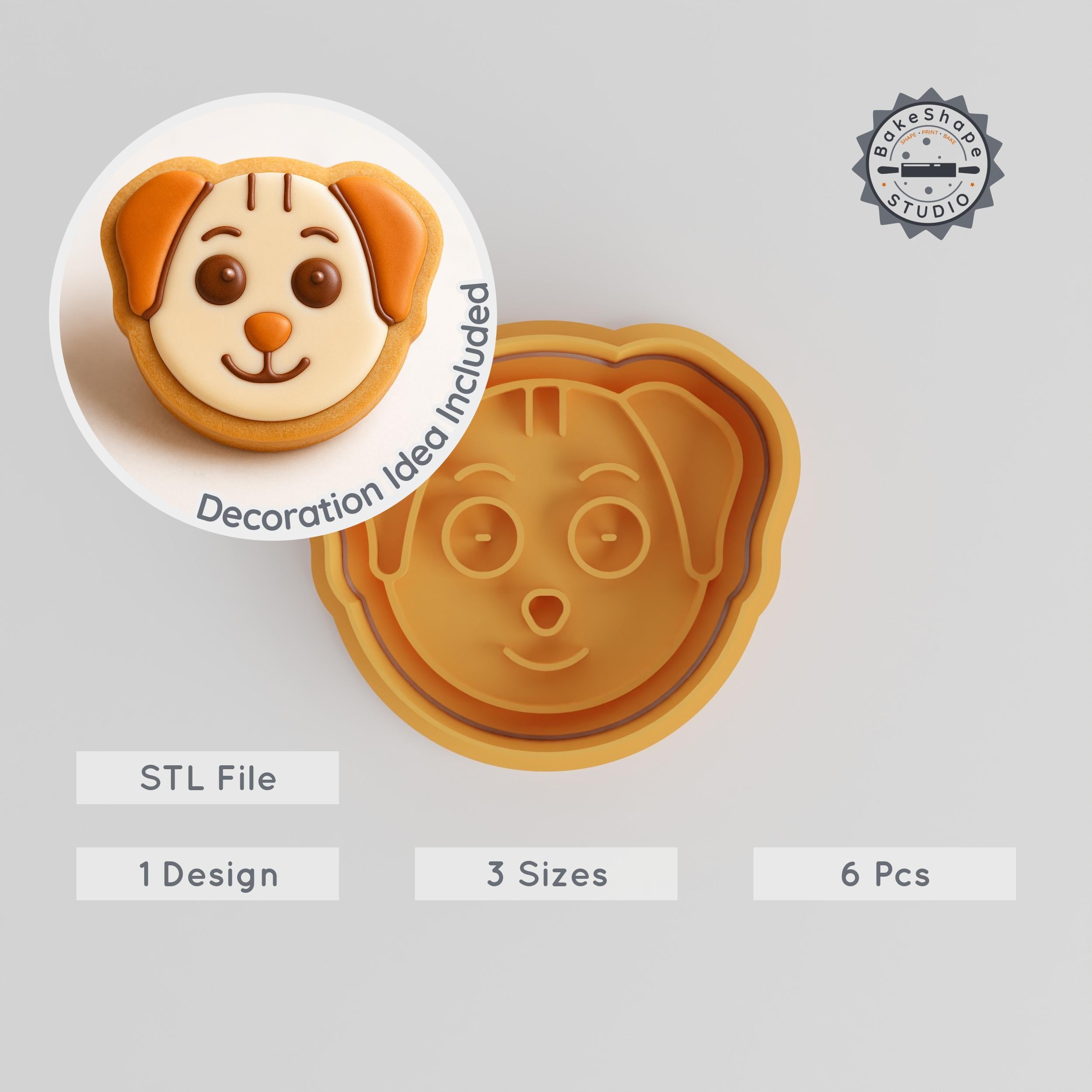 Animal Cookie Cutter & Stamp, Happy Dog Shape, 3 Size Set S/M/L, Perfect for Baking & Fondant PRODUCT_888 3d model