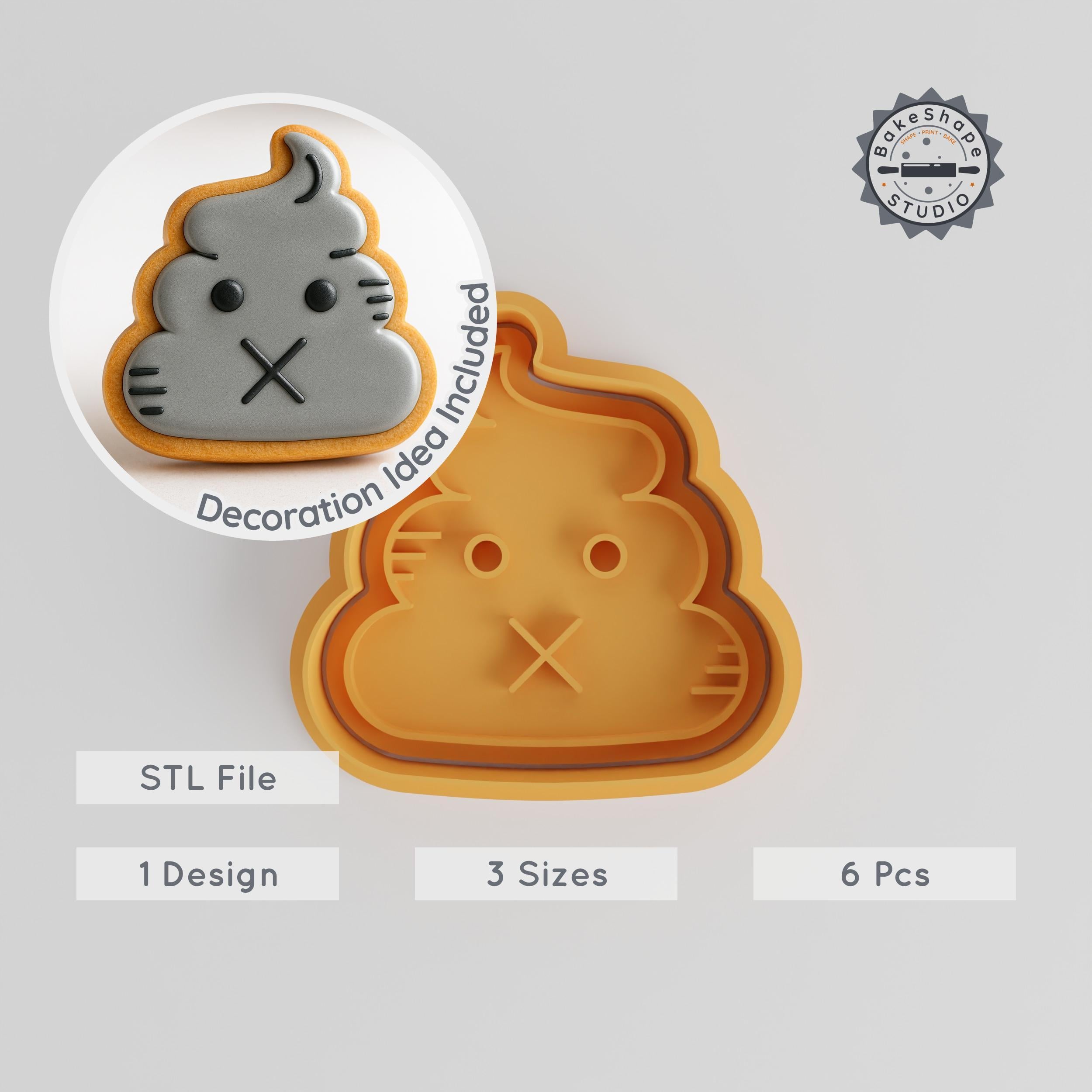 Smiling Poop Shape Cutter & Stamp Set, Cookie & Fondant, 3 Sizes S/M/L, Fun Emoji Design PRODUCT_358 3d model