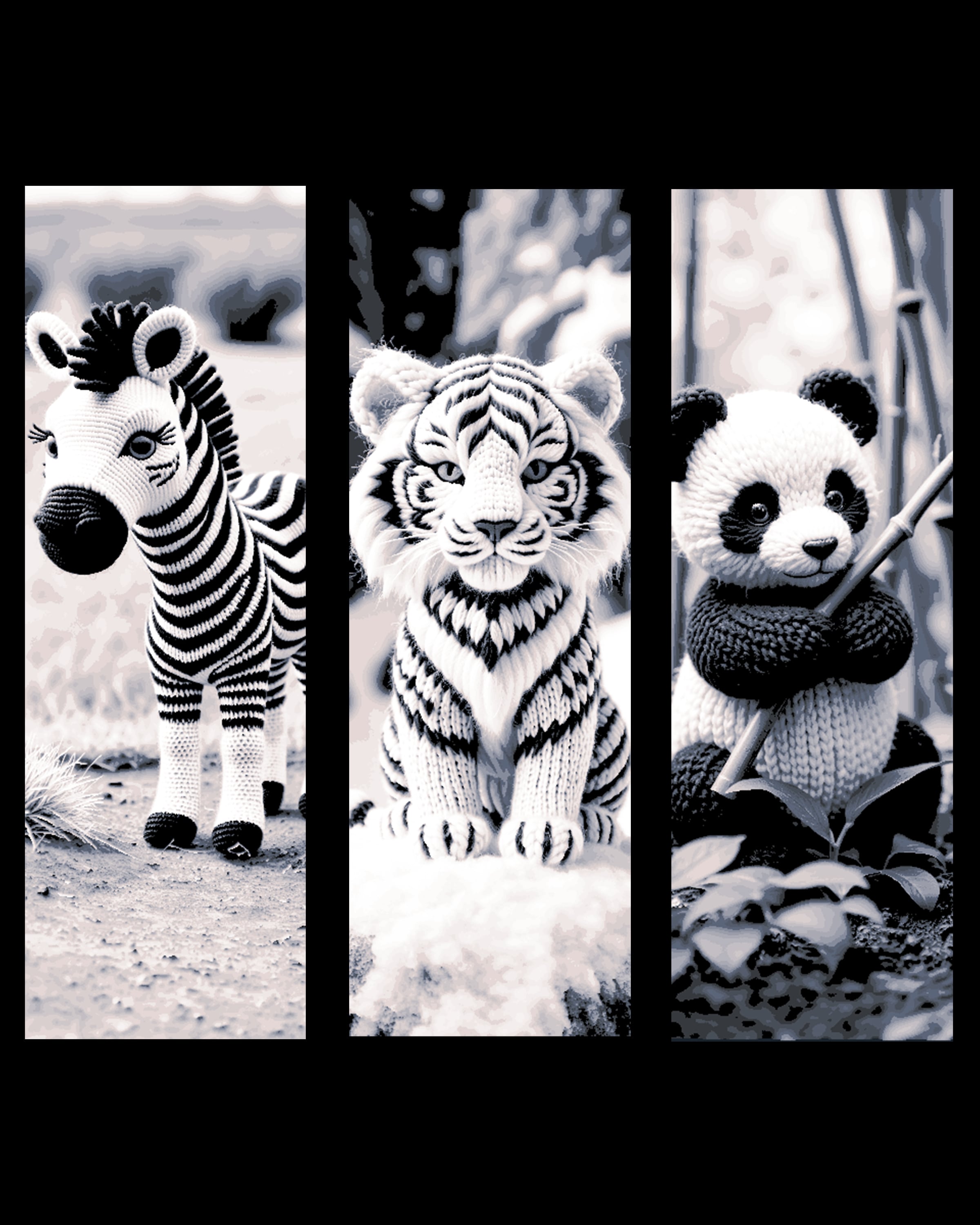 Black and White colors in Nature - Knitted Animals Set of bookmarks 3d model