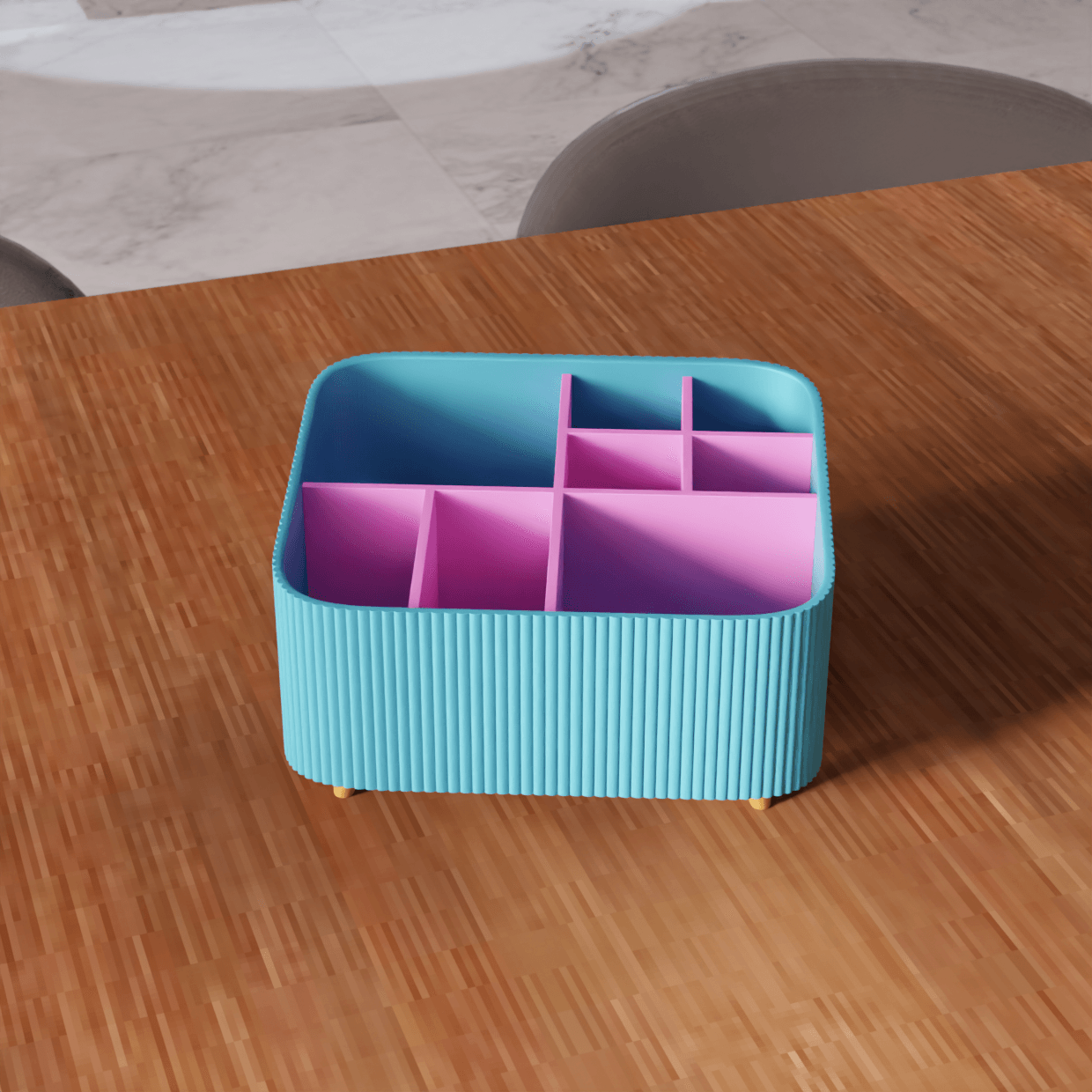 Ribbed Desktop Organizer / Adjustable Compartments 3d model