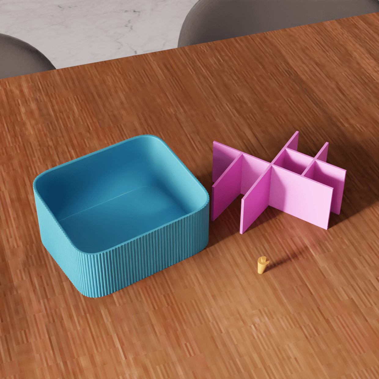 Ribbed Desktop Organizer / Adjustable Compartments 3d model