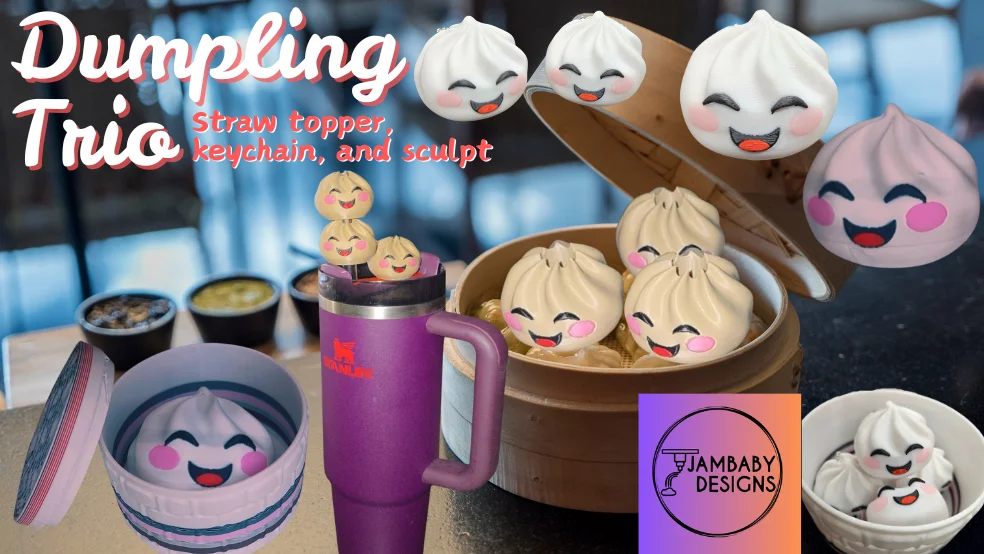 Dumpling Trio-- Straw Topper, Keychain and Sculpt 3d model