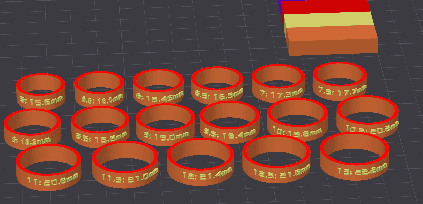 Ring sizer set with labels.stl 3d model
