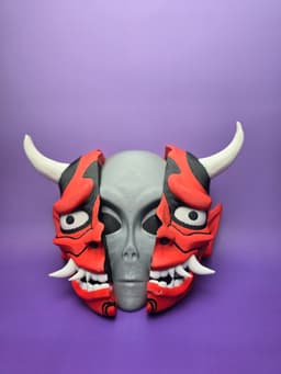 Grey Alien in Broken Oni Mask Wall Art 3d model