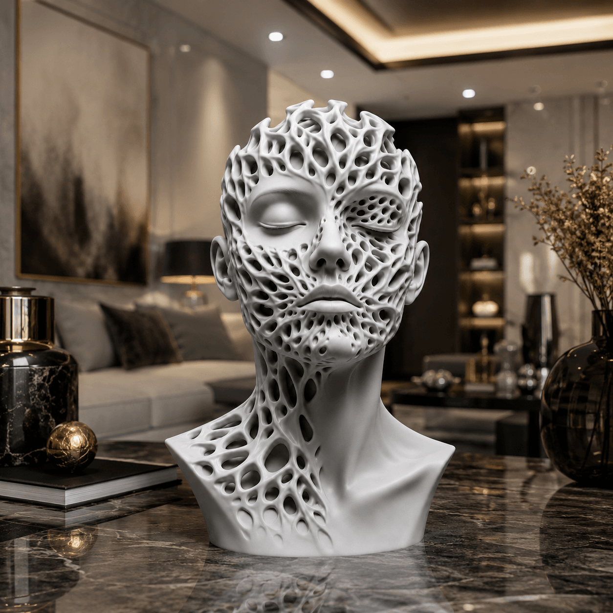 Free Surreal Porous Woman Bust STL – Abstract Bio-Organic Sculpture for 3D Print 3d model