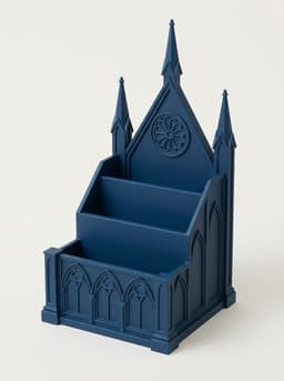 Gothic Cathedral Desk Organizer – Architectural Stationery Caddy & Office Decor 3d model